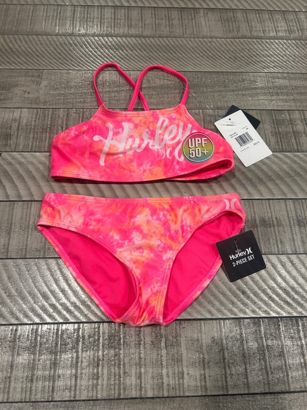 Hurley Girls Neon Pink Orange Tie-Dye 2-Piece Bikini